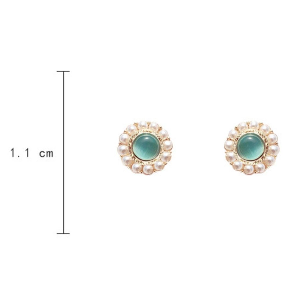 💙💕💕Last oneGreen Cat Eye Stone Style Pearl Stud Earrings - Picture 8 of 13